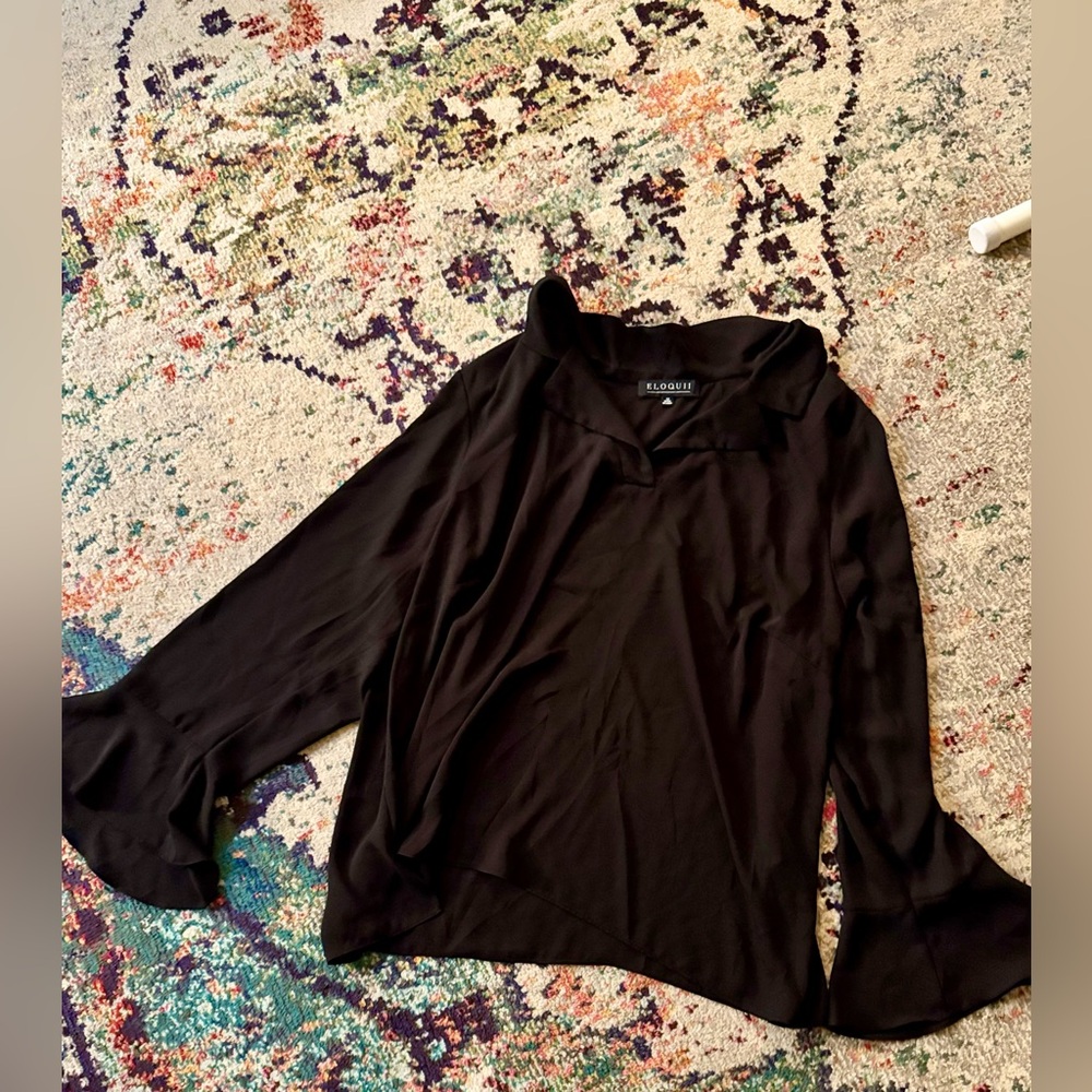 Eloquii Black Flared Sleeve Blouse
